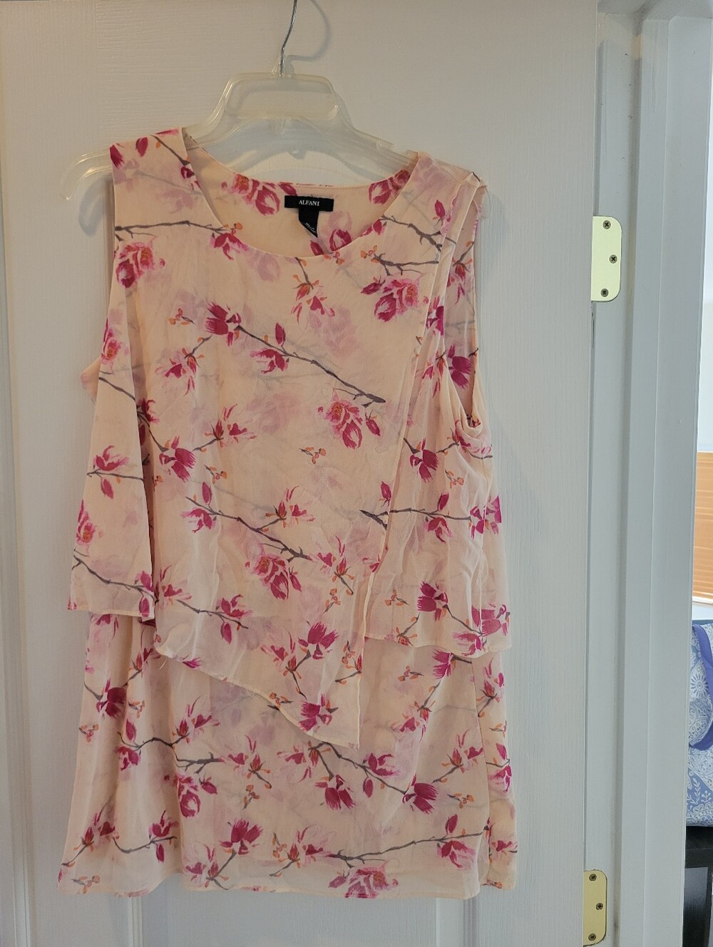 Alfani Pink Floral Sheer Chiffon Layered Sleeveless Blouse Round Neck XL